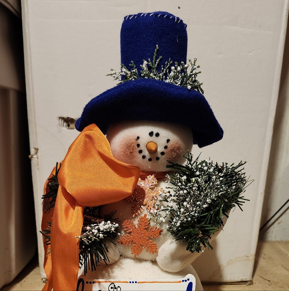 FLORIDA GATOR SNOWMAN, HANDCRAFTED with Snow and Glitter 14" Tall, Gator Colors
